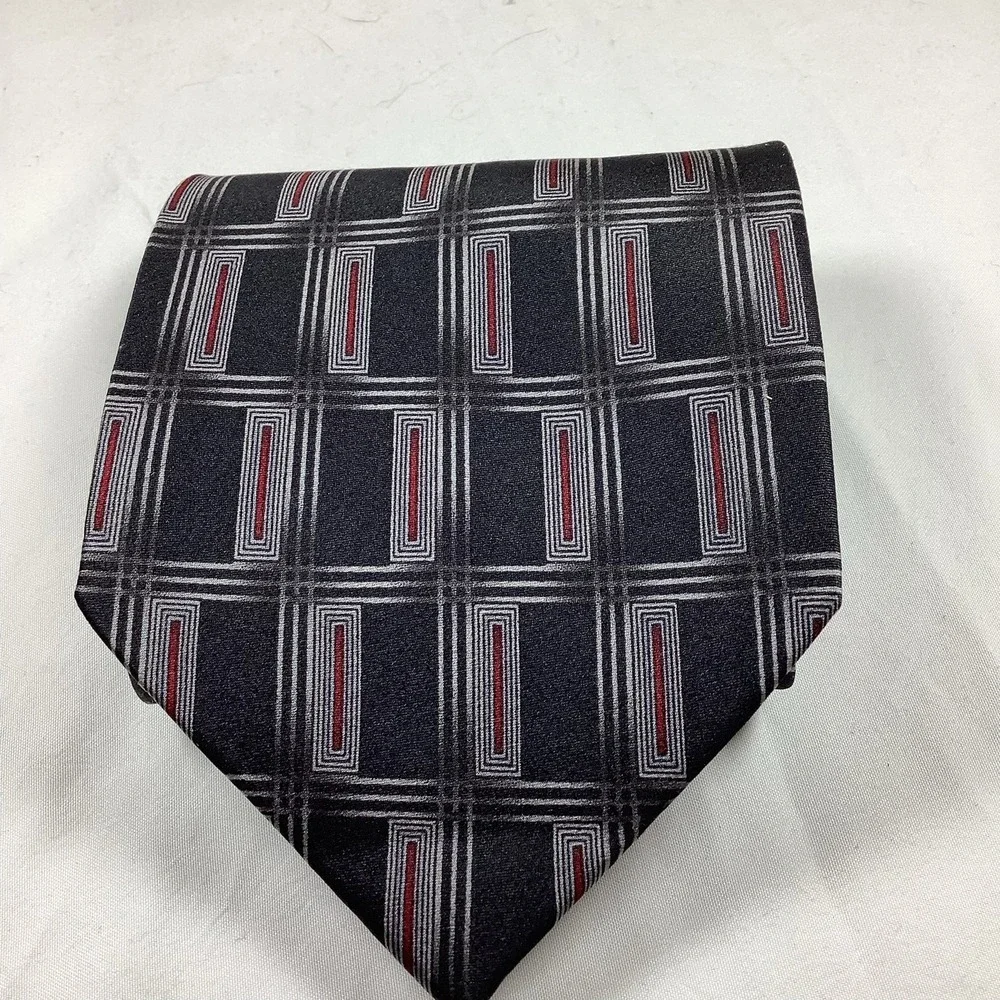 Concepts by Claiborne Silk Tie Men Black Gray Red Geometric‎ Necktie